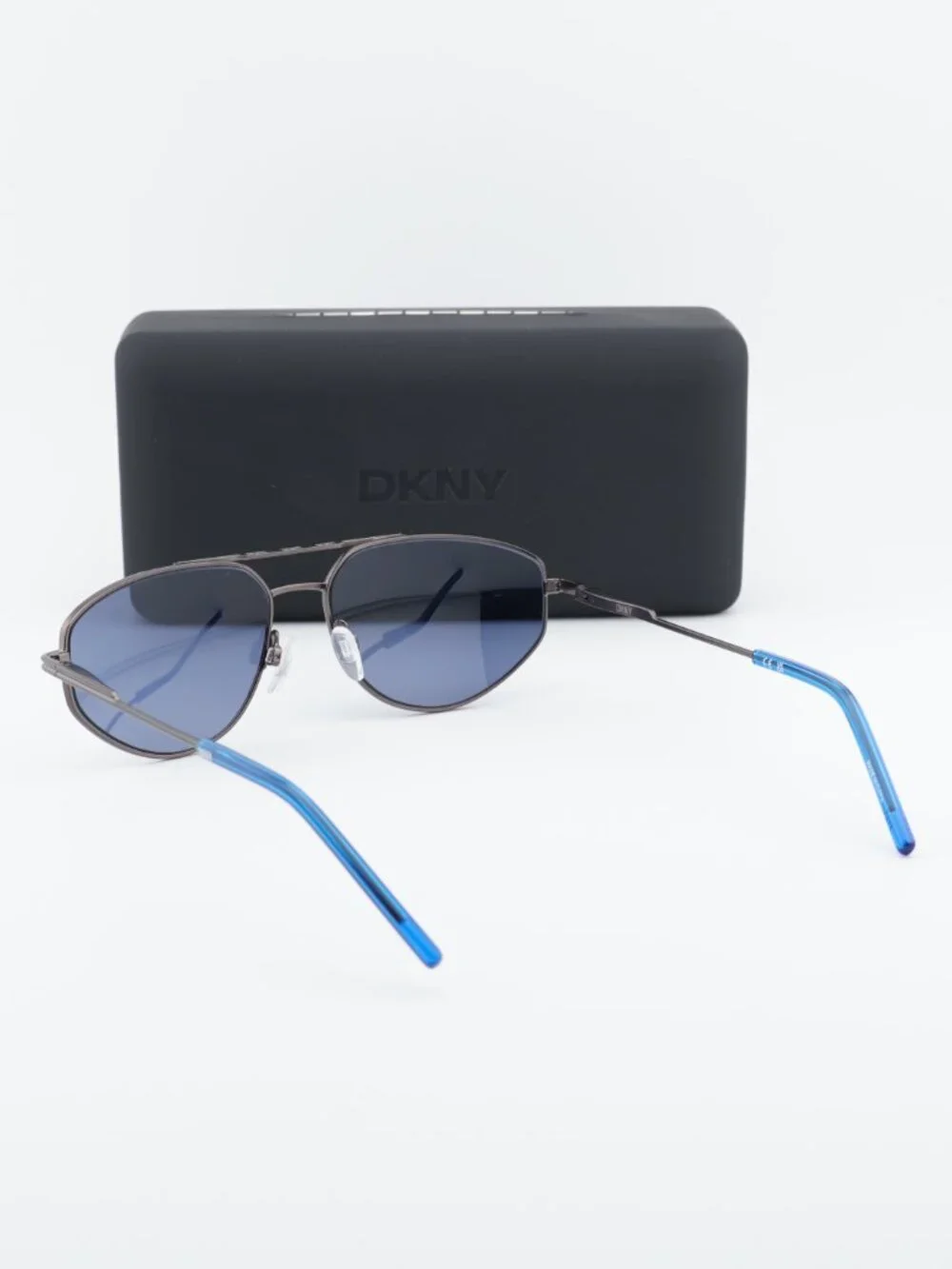 DKNY DK117S 070 Square Sunglasses - Satin Gunmetal/Blue